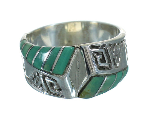 Southwest Genuine Sterling Silver Turquoise Water Wave Ring Size 5 QX81689